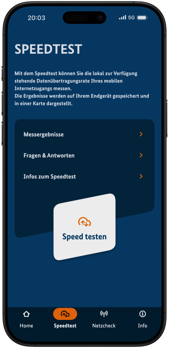 Screenshot der Übersichtsseite des Speettest