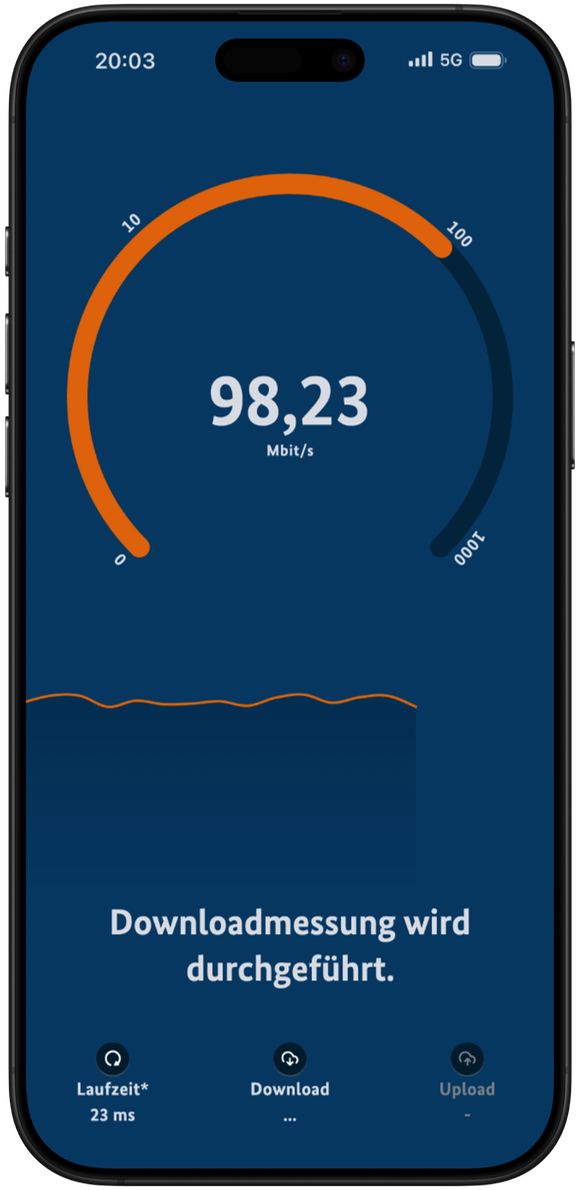 Screenshot einer laufenden Messung zur Bestimmung der Datenübertragungsrate