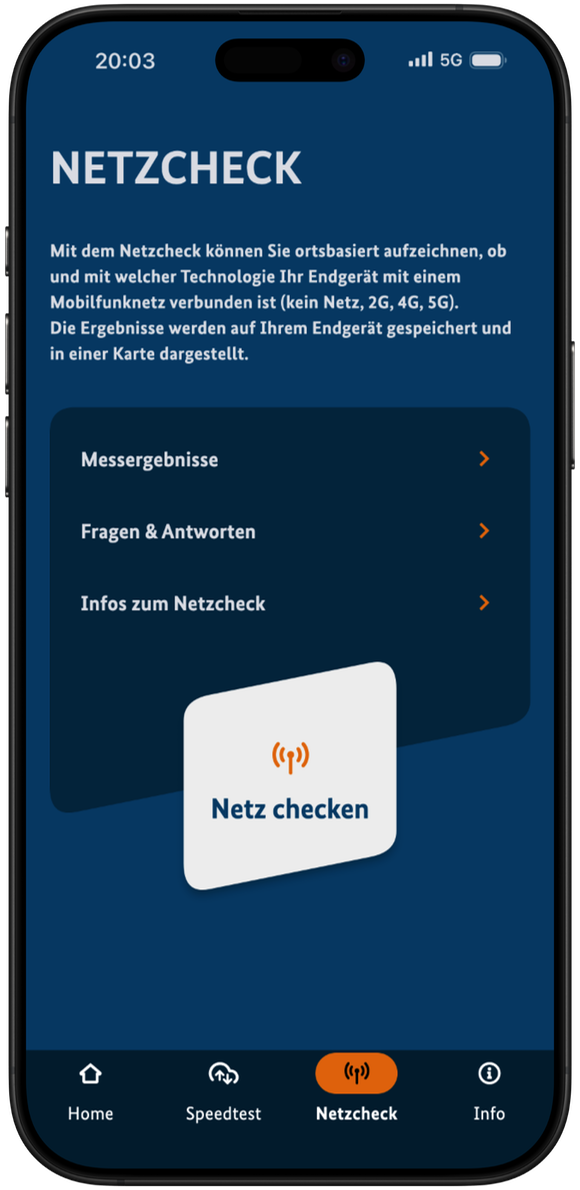 Screenshot der Übersichtsseite des Netzchecks